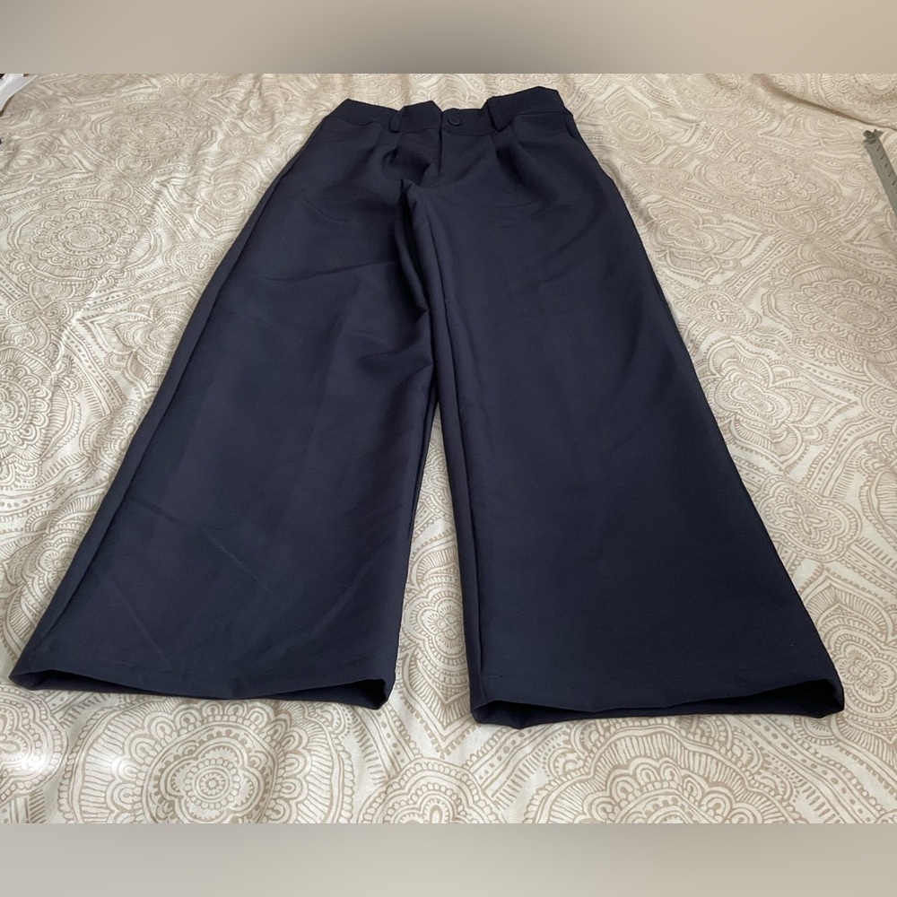 Wide Leg Cropped Pants in Navy - Classic Women's Dress Trouser